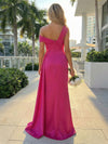 Satin Tulle Off the Shoulder Evening Formal Dresses with Slit