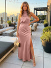 Satin High Neck Formal Dresses with Slit