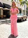 Chiffon Off the Shoulder Ruffles Formal Party Dresses with Scarf