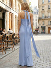 Satin Sheath Strapless Bridesmaid Dresses with Scarf