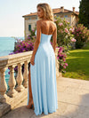 Chiffon A Line Strapless Side Slit Bridesmaid Dresses
