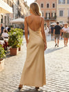 Satin Sheath Spaghetti Straps Side Slit Bridesmaid Dresses