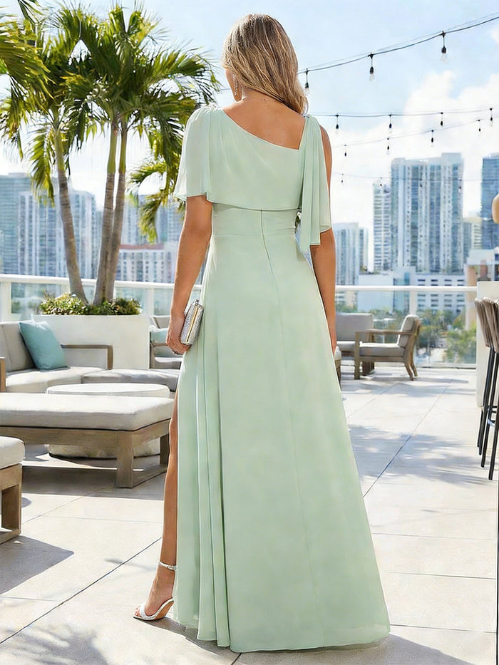 Chiffon A Line Crew Neck Sash Bridesmaid Dresses
