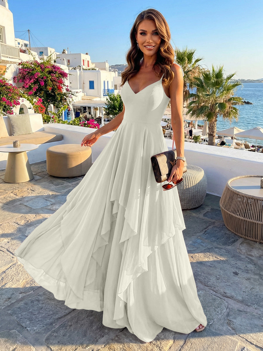 Chiffon A Line Spaghetti Straps Irregular Bridesmaid Dresses