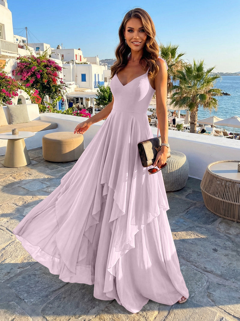 2026 Dusty Rose Bridesmaid Dresses Chiffon A-Line Spaghetti Straps V-Neck Ruffles Floor-Length Elegant Wedding Guest Dresses 2026 Dusty Rose Bridesmaid Dresses Chiffon A-Line Spaghetti Straps V-Neck Ruffles Floor-Length Elegant Wedding Guest Dresses