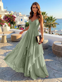Chiffon A Line Spaghetti Straps Irregular Bridesmaid Dresses