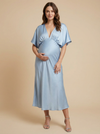 Satin A Line V Neck Pleated Formal Dresses