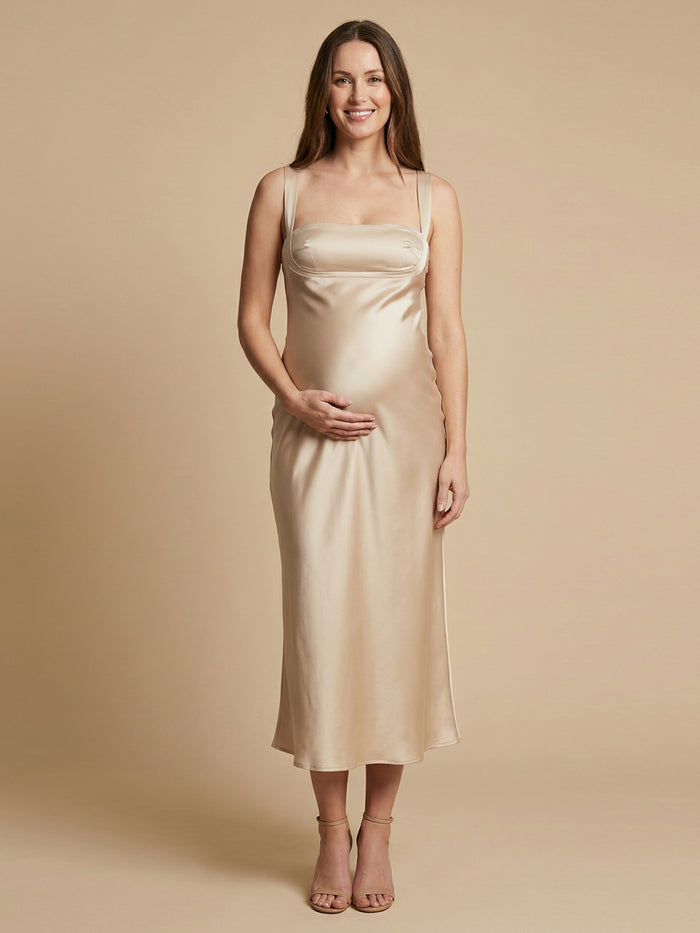 Satin Sheath Square Neck Simple Formal Dresses
