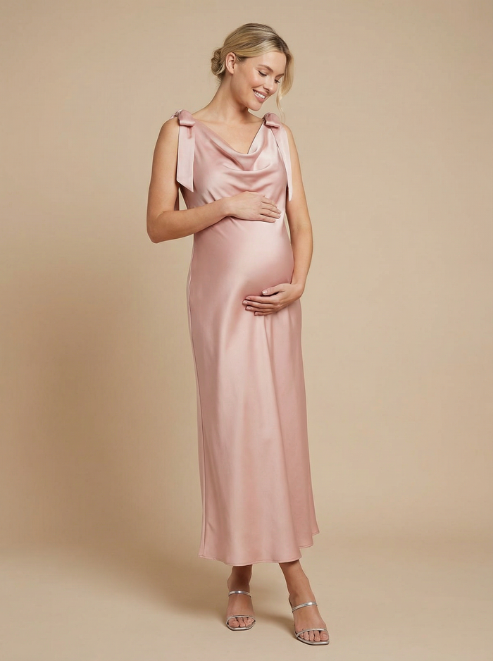 Satin Sheath Crew Neck Bow Formal Dresses