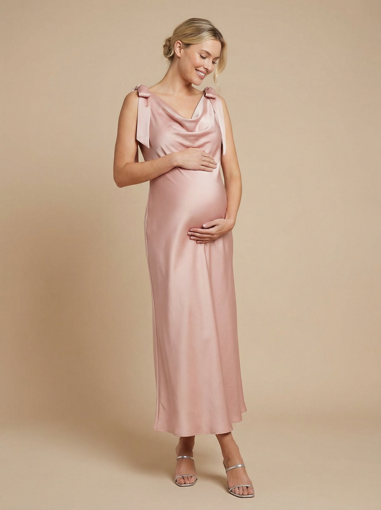 Satin Sheath Crew Neck Bow Formal Dresses