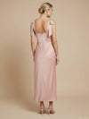 Satin Sheath Crew Neck Bow Formal Dresses