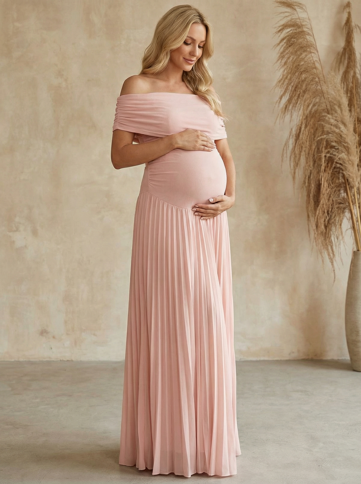 A Line Long Off the Shoulder Pleated Formal Dresses