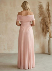 A Line Long Off the Shoulder Pleated Formal Dresses