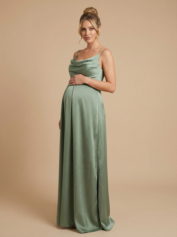 Satin A Line Spaghetti Straps Simple Formal Dresses