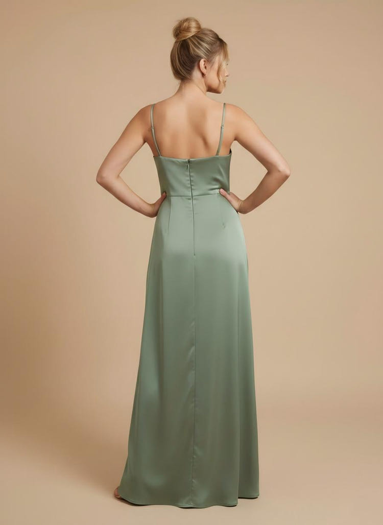 Satin A Line Spaghetti Straps Simple Formal Dresses