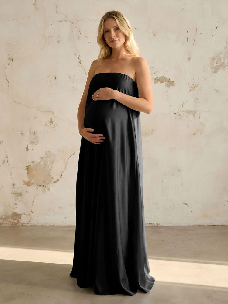 Satin A Line Strapless Simple Formal Dresses