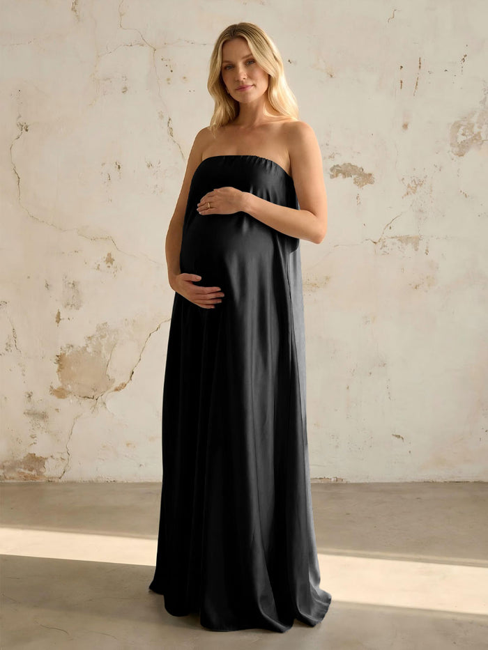Satin A Line Strapless Simple Formal Dresses