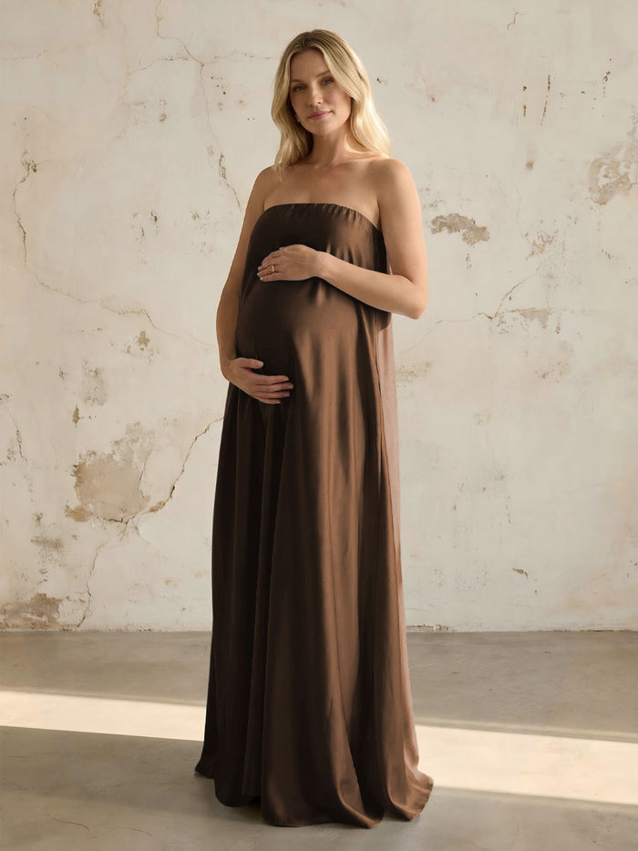 Satin A Line Strapless Simple Formal Dresses