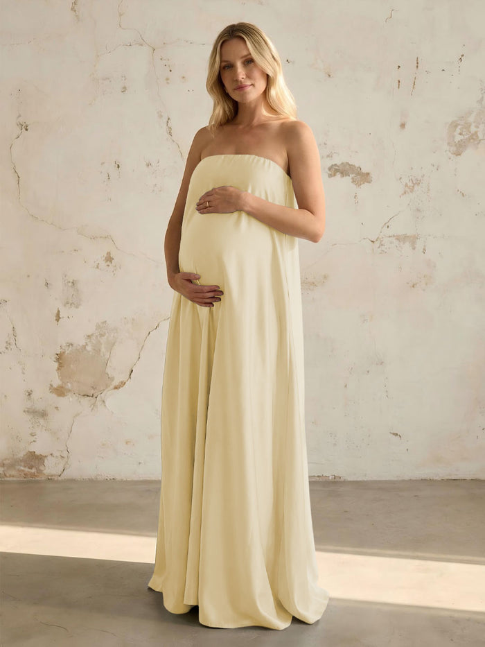 Satin A Line Strapless Simple Formal Dresses