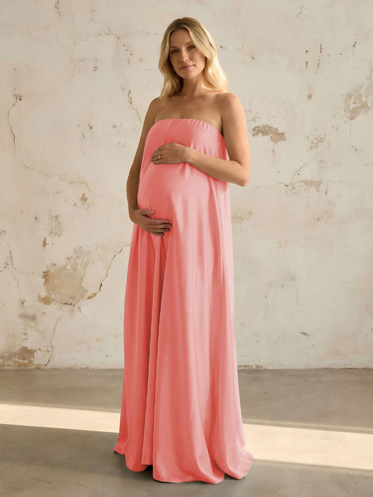 Satin A Line Strapless Simple Formal Dresses