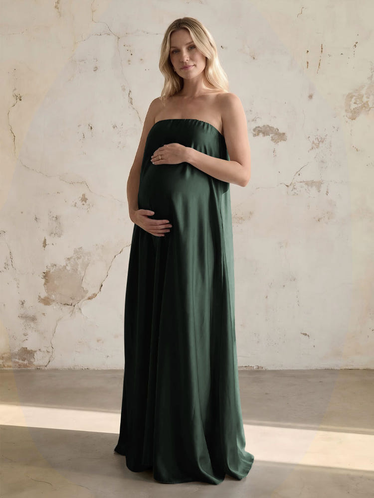 Satin A Line Strapless Simple Formal Dresses