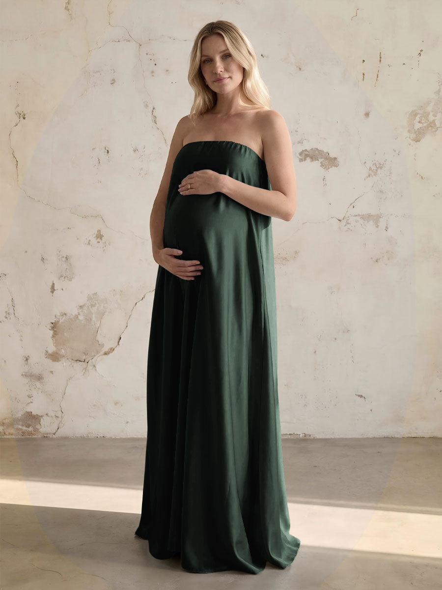 Satin A Line Strapless Simple Formal Dresses