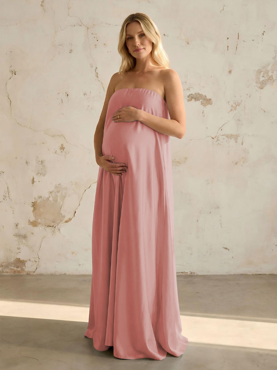 Satin A Line Strapless Simple Formal Dresses