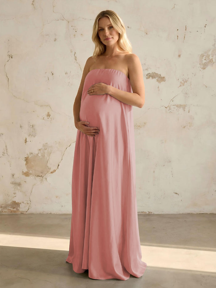 Satin A Line Strapless Simple Formal Dresses