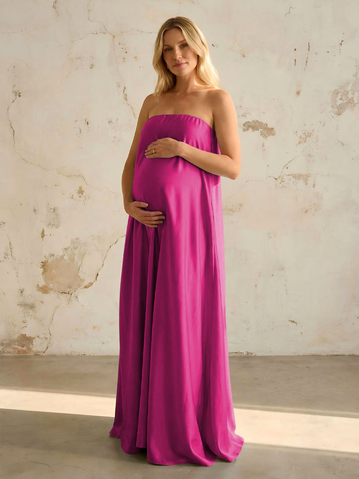 Satin A Line Strapless Simple Formal Dresses
