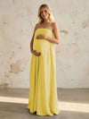 Satin A Line Strapless Simple Formal Dresses