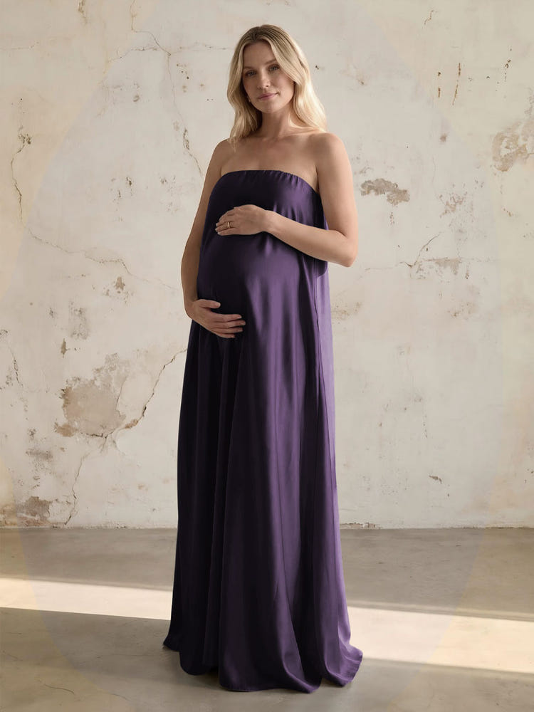 Satin A Line Strapless Simple Formal Dresses