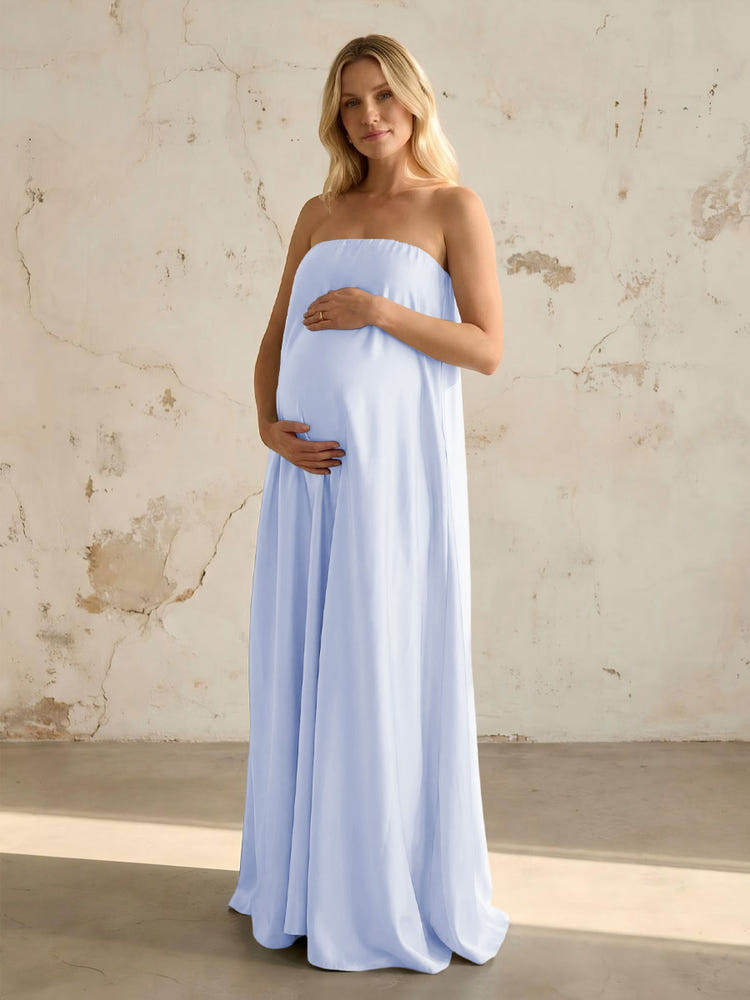 Satin A Line Strapless Simple Formal Dresses
