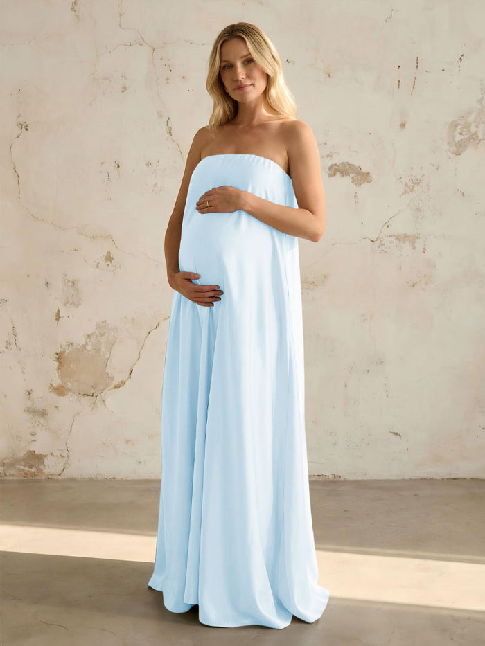 Satin A Line Strapless Simple Formal Dresses