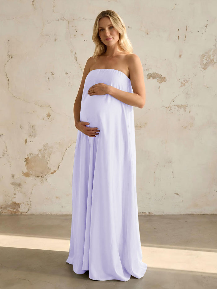 Satin A Line Strapless Simple Formal Dresses