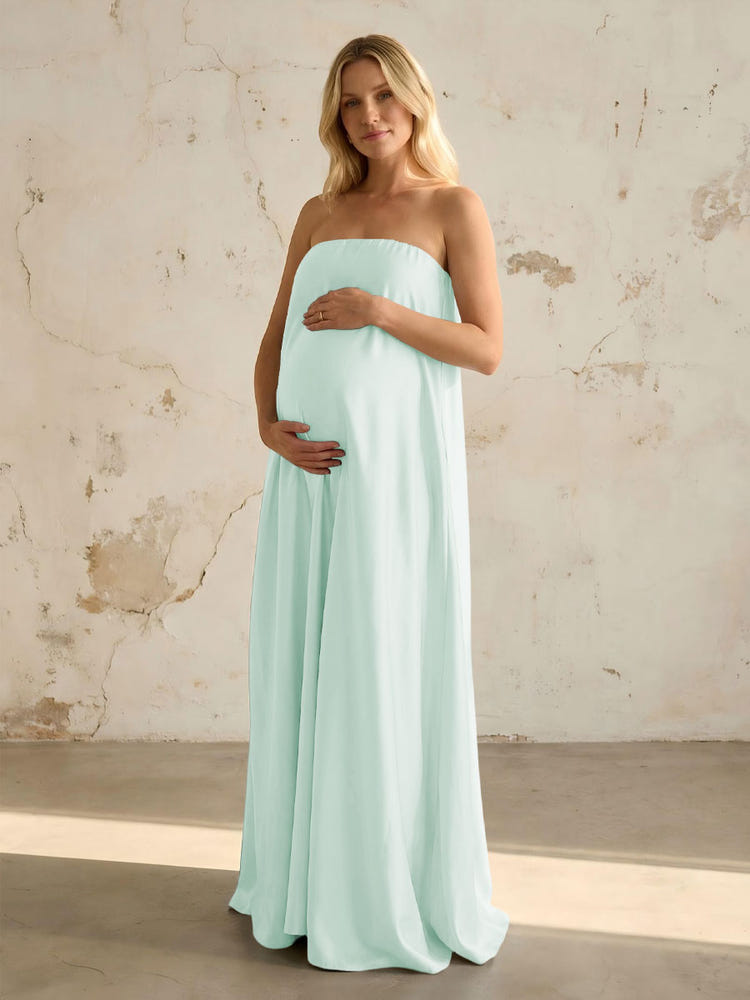 Satin A Line Strapless Simple Formal Dresses