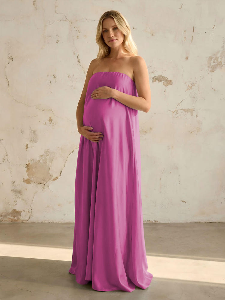 Satin A Line Strapless Simple Formal Dresses