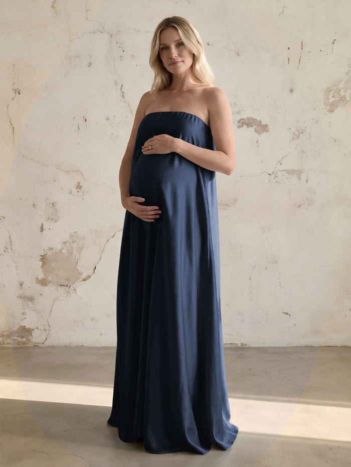 Satin A Line Strapless Simple Formal Dresses