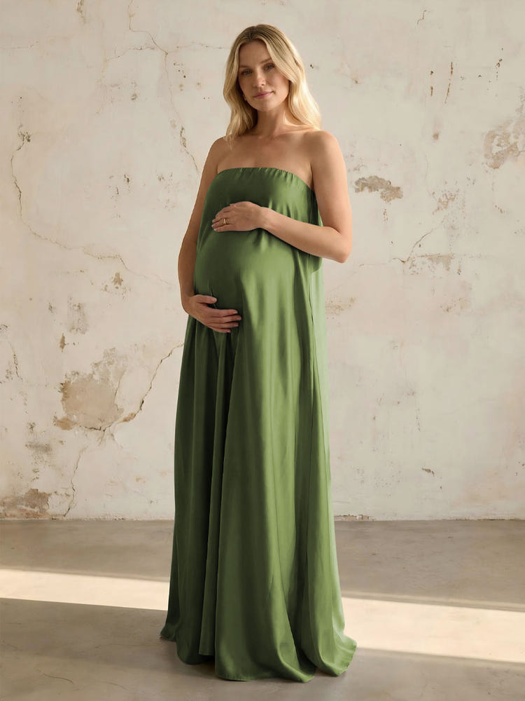 Satin A Line Strapless Simple Formal Dresses