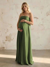 Satin A Line Strapless Simple Formal Dresses