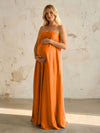 Satin A Line Strapless Simple Formal Dresses