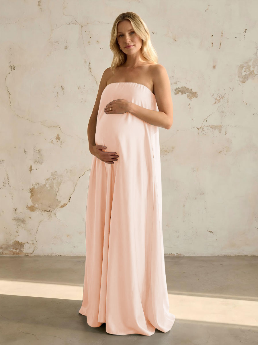 Satin A Line Strapless Simple Formal Dresses