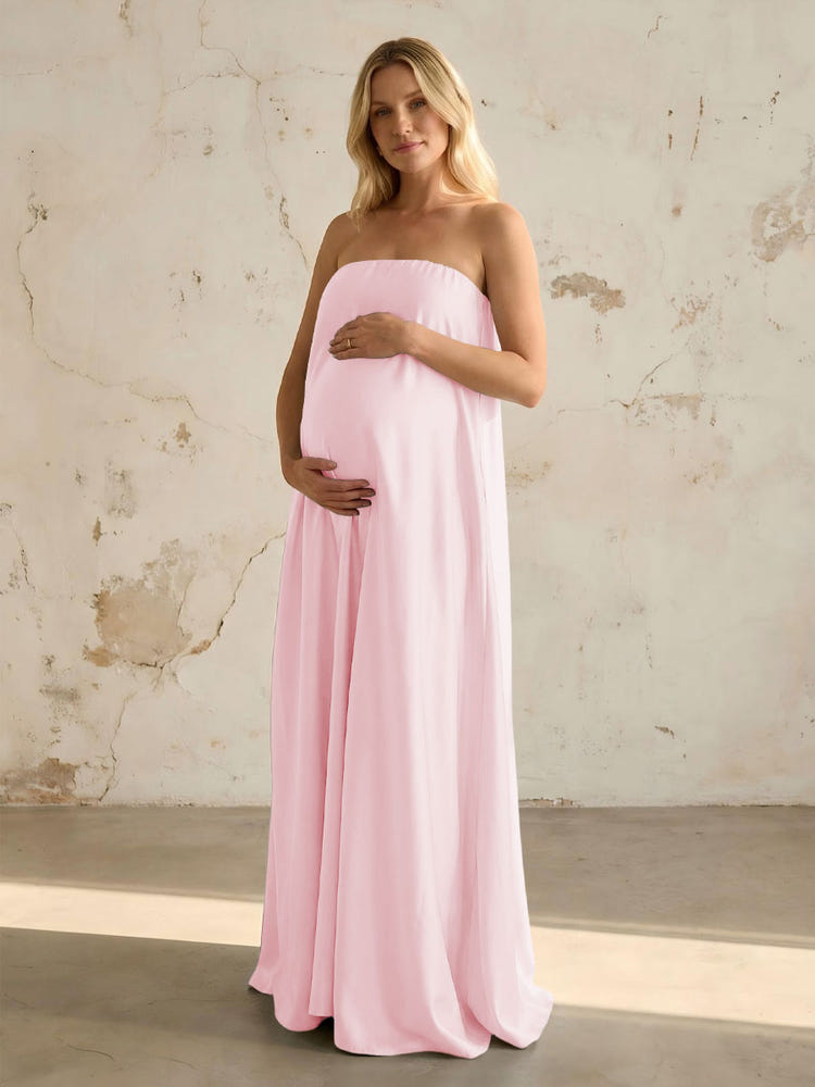 Satin A Line Strapless Simple Formal Dresses