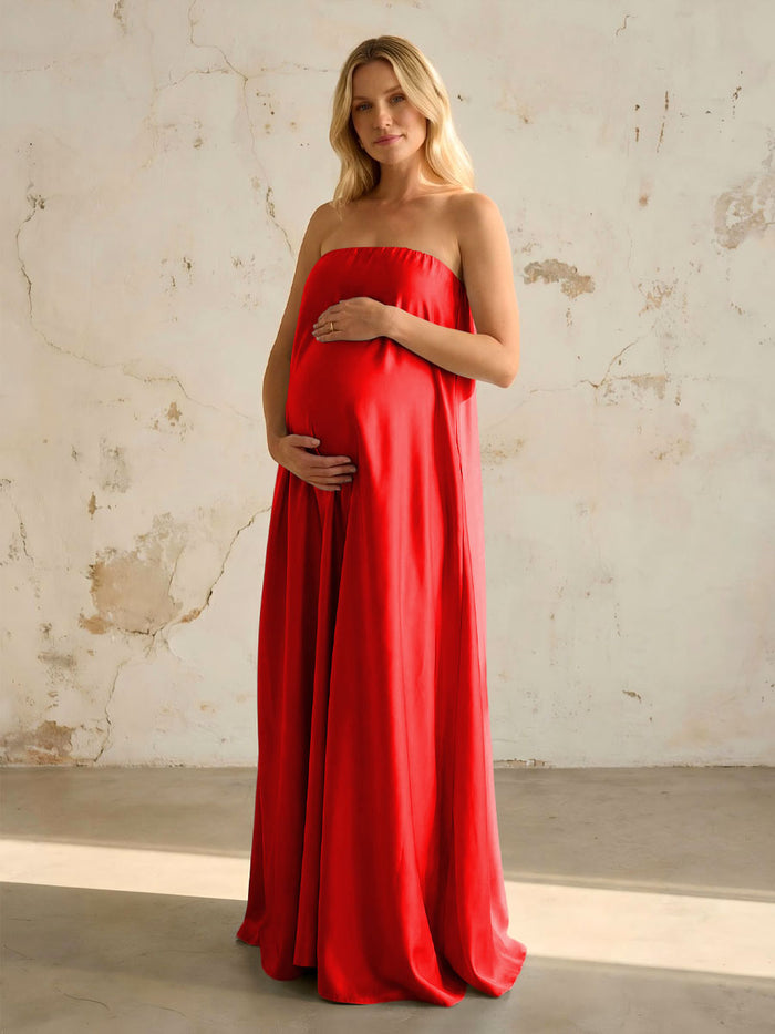 Satin A Line Strapless Simple Formal Tent/ Trapeze /Tube Dresses