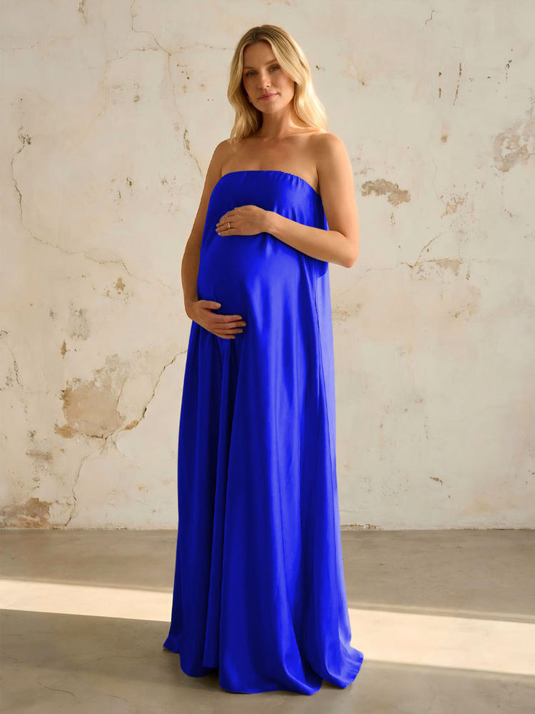 Satin A Line Strapless Simple Formal Dresses