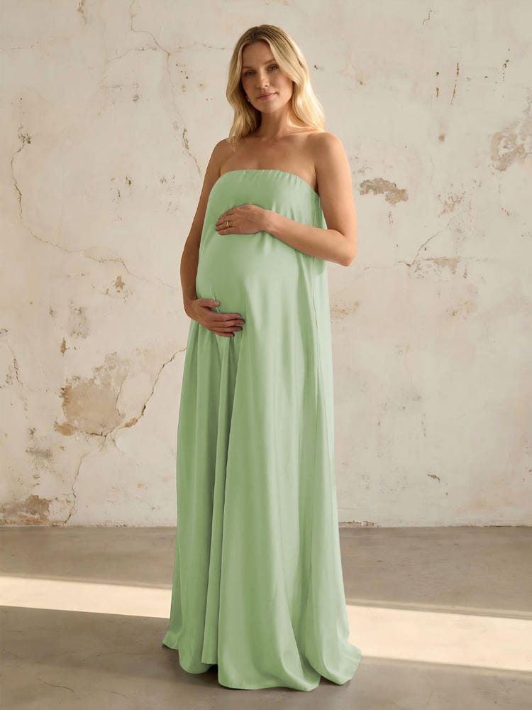 Satin A Line Strapless Simple Formal Dresses