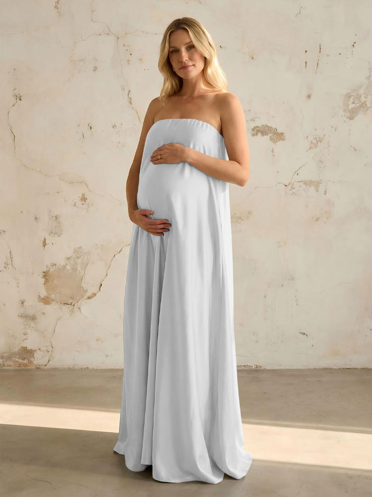 Satin A Line Strapless Simple Formal Dresses