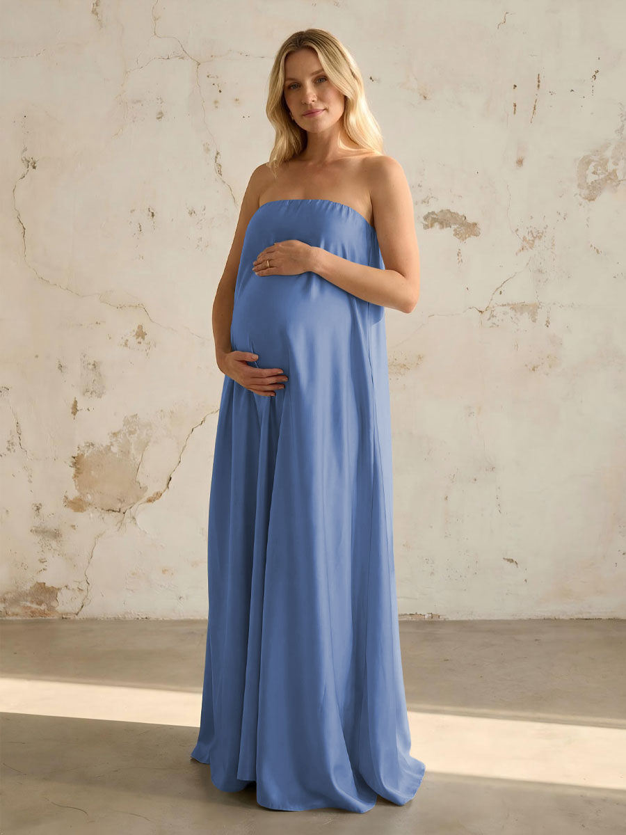 Satin A Line Strapless Simple Formal Dresses