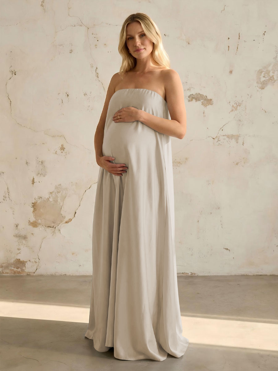 Satin A Line Strapless Simple Formal Dresses