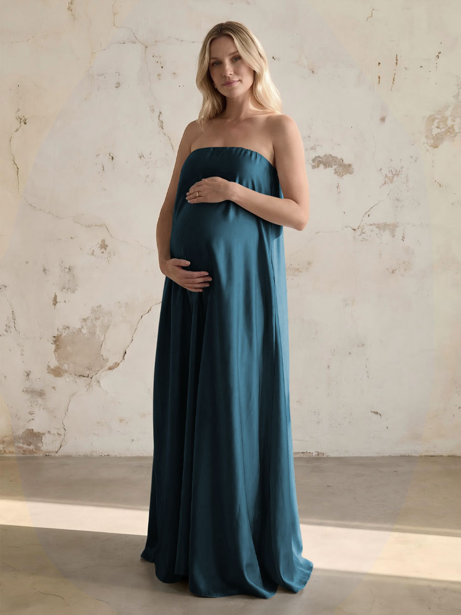 Satin A Line Strapless Simple Formal Dresses