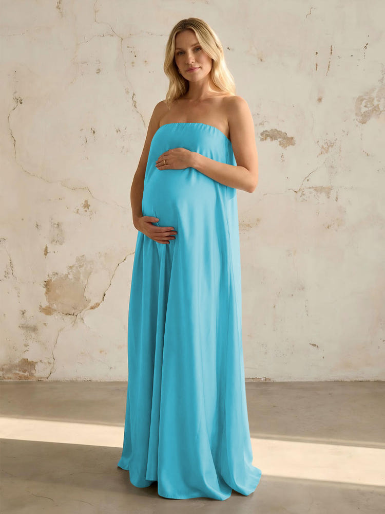 Satin A Line Strapless Simple Formal Dresses